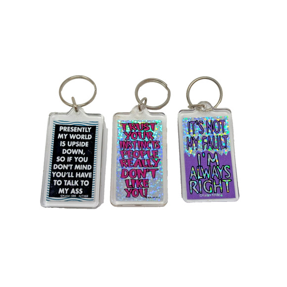 Lot Of 3 Kalan 90s Keychains Sassy Funny Sayings Collectible Keyring Vintage Y2K - Picture 1 of 5